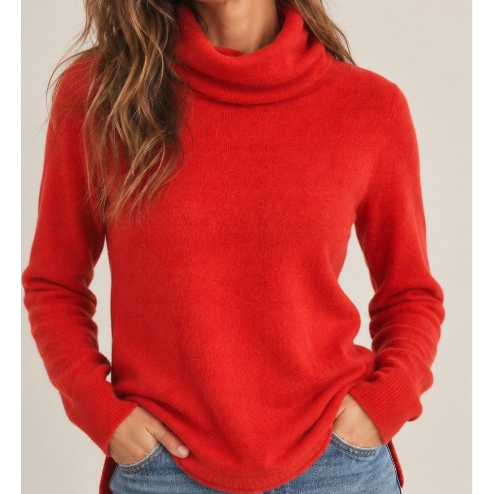 Athleta 100% Cashmere Poppy Red Orange Turtleneck M
